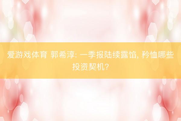 爱游戏体育 郭希淳: 一季报陆续露馅, 矜恤哪些投资契机?