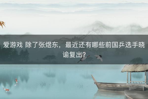 爱游戏 除了张煜东，最近还有哪些前国乒选手晓谕复出？